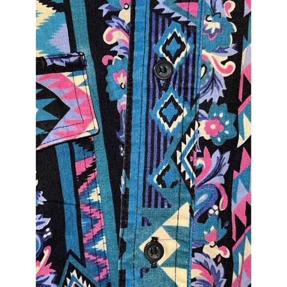 Wrangler Mens 16 - 16.5 Cowboy Cut Western Shirt Large Tails Aztec 90’s - Picture 3 of 9
